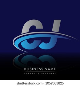 initial letter CJ logotype company name colored blue and grey swoosh design. vector logo for business and company identity.