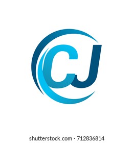 initial letter CJ logotype company name blue circle and swoosh design. vector logo for business and company identity.