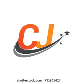 initial letter CJ logotype company name colored orange and grey swoosh star design. vector logo for business and company identity.