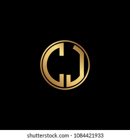 Initial letter CJ, minimalist art monogram circle shape logo, gold color on black background