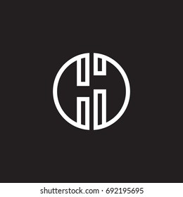 Initial letter CJ, minimalist line art monogram circle shape logo, white color on black background
