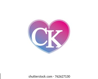 the initial letter CK in the heart symbol as a logo, sign and decoration