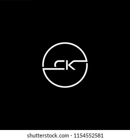 Initial letter CK KC minimalist art monogram circle shape logo, white color on black background