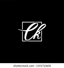 Initial letter CK KC minimalist art monogram shape logo, white color on black background