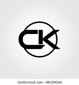 Initial letter ck linked circle uppercase logo black. vector