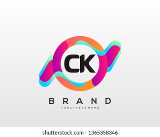 Initial letter CK logo with colorful circle background, letter combination logo design for creative industry, web, business and company. - Vector