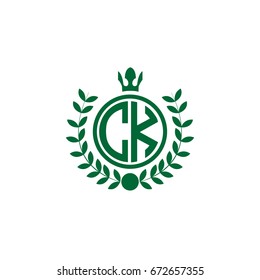 Initial Letter CK Logo Linked Circle Shape with Crown and wheat Icon
