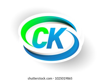 initial letter CK logotype company name colored blue and green swoosh design, modern logo concept. vector logo for business and company identity.