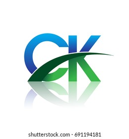 initial letter CK logotype company name colored blue and green swoosh design. vector logo for business and company identity.
