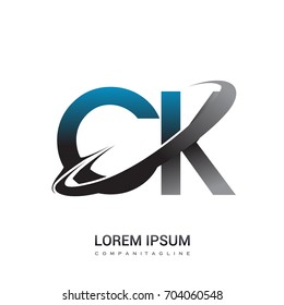 initial letter CK logotype company name colored blue and grey swoosh design. logo design for business and company identity.