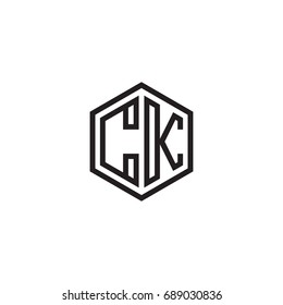 Initial letter CK, minimalist line art monogram hexagon logo, black color