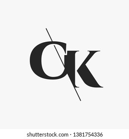 Initial Letter CK Monogram Sliced. Modern logo template isolated on gray background