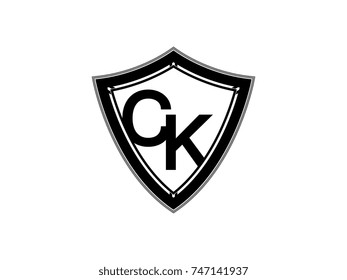 Initial letter CK shield logo black monogram vector illustration