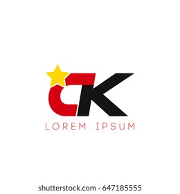 Initial letter ck yellow star logo red black