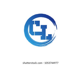 Initial letter CL logo with blue zen brush