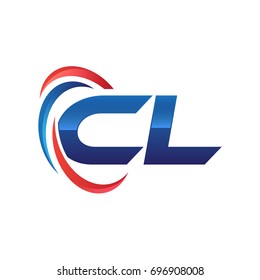 initial letter CL logo swoosh red blue