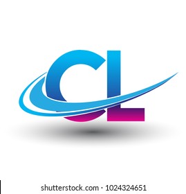 initial letter CL logotype company name colored blue and magenta swoosh design. vector logo for business and company identity.