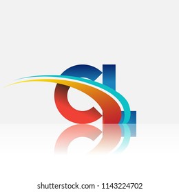 initial letter CL logotype company name colored red and blue and swoosh design. vector logo for business and company identity.
