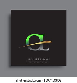 initial letter CL logotype company name colored green and gold swoosh design. vector logo for business and company