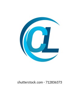initial letter CL logotype company name blue circle and swoosh design. vector logo for business and company identity.