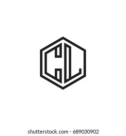 Initial letter CL, minimalist line art monogram hexagon logo, black color