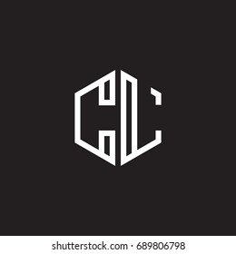 Initial letter CL, minimalist line art monogram hexagon shape logo, white color on black background