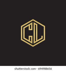 Initial letter CL, minimalist line art hexagon logo, gold color on black background