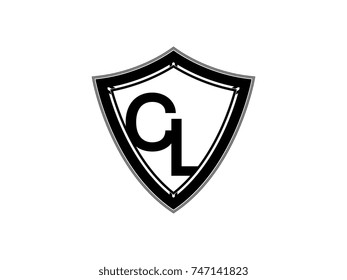 Initial letter CL shield logo black monogram vector illustration