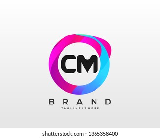Initial letter CM logo with colorful circle background, letter combination logo design for creative industry, web, business and company. - Vector