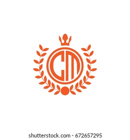 Initial Letter CM Logo Linked Circle Shape with Crown and wheat Icon