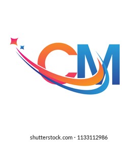 initial letter CM logotype company name colored orange, red and blue swoosh star design. vector logo for business and company identity.