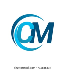 initial letter CM logotype company name blue circle and swoosh design. vector logo for business and company identity.