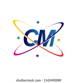 initial letter CM logotype science icon colored blue, red, green and yellow swoosh design. vector logo for business and company identity.