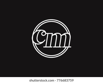Initial letter cm lowercase outline inside the circle logo template white on black background