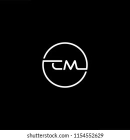 Initial letter CM MC minimalist art monogram circle shape logo, white color on black background