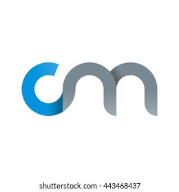 initial letter cm modern linked circle round lowercase logo blue gray