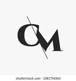 Initial Letter CM Monogram Sliced. Modern logo template isolated on gray background