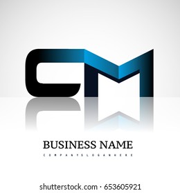 Initial letter CM uppercase modern and simple logo linked blue and black colored, isolated in white background. Vector design for company identity.