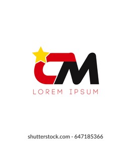 Initial letter cm yellow star logo red black