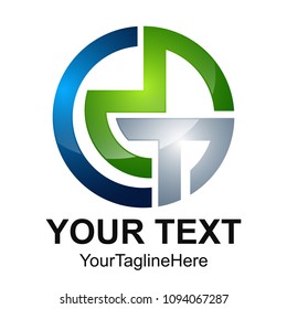 Initial letter CMT logo design template element colored silver green blue circle 3D for business and company identity