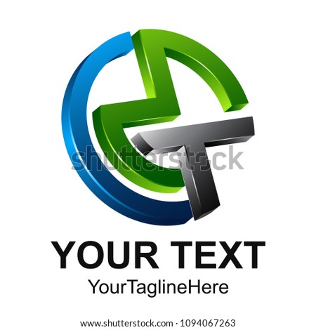 Initial letter CMT logo design template element colored silver green blue circle 3D for business and company identity
