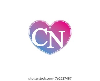 the initial letter CN in the heart symbol as a logo, sign and decoration