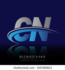 initial letter CN logotype company name colored blue and grey swoosh design. vector logo for business and company identity.
