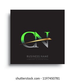 initial letter CN logotype company name colored green and gold swoosh design. vector logo for business and company
