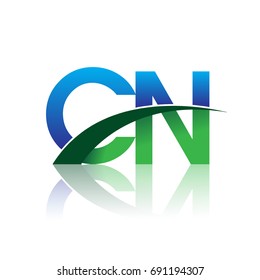 initial letter CN logotype company name colored blue and green swoosh design. vector logo for business and company identity.
