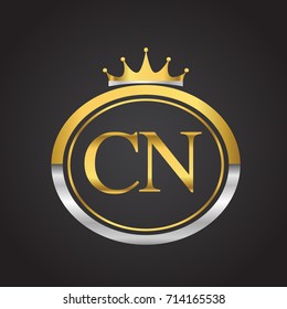 initial letter CN logotype company name with oval shape and crown, gold and silver color. vector logo for business and company identity.