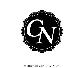 Initial letter CN monogram logo black seal stamp lace