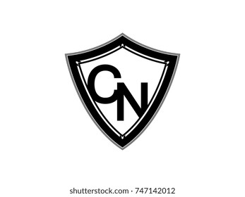 Initial letter CN shield logo black monogram vector illustration