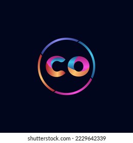Letra inicial curva CO logotipo redondeado, colores brillantes gradientes coloridos