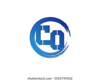 Initial letter CO logo with blue zen brush